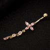 Long Flower Navel Buckle Ring    gold plated pink zircon - Mega Save Wholesale & Retail - 3