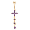 Long Flower Navel Buckle Ring    gold plated purple zircon - Mega Save Wholesale & Retail - 1