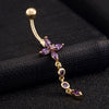 Long Flower Navel Buckle Ring    gold plated purple zircon - Mega Save Wholesale & Retail - 3