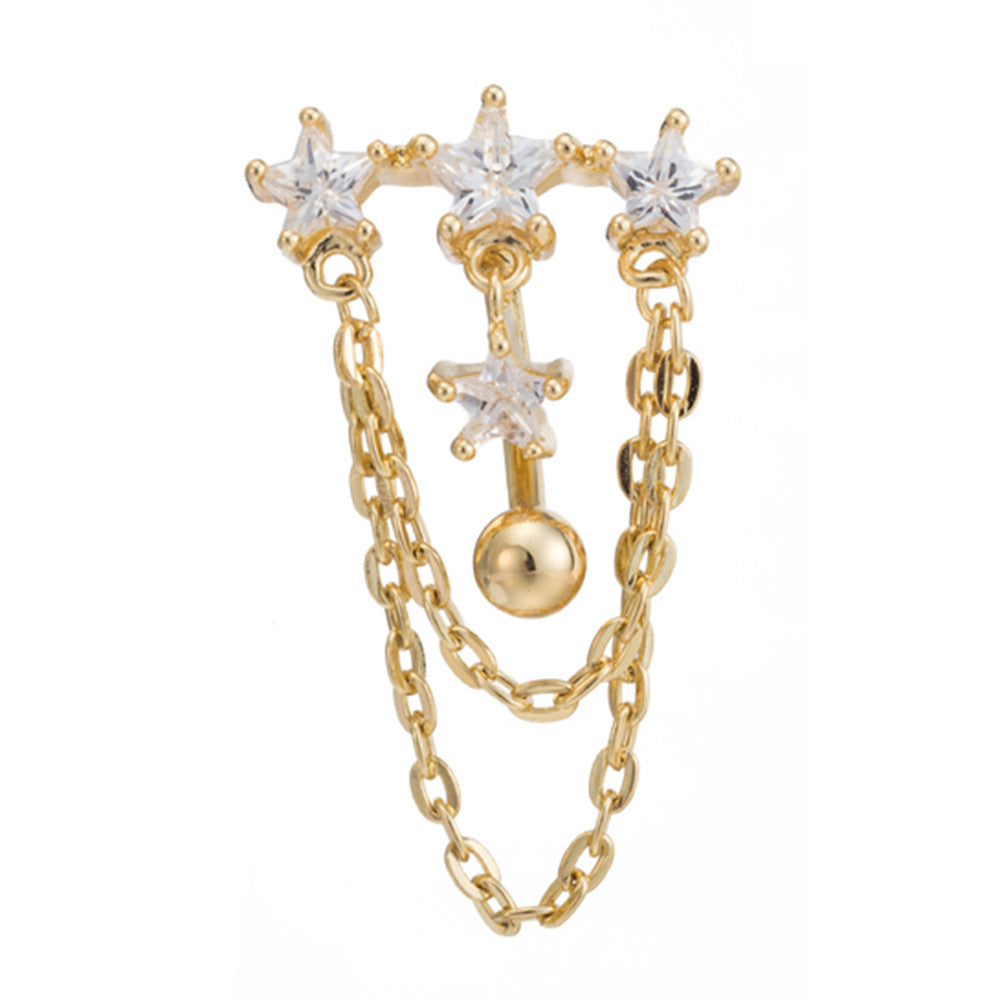 Navel Nail Star Chains Body Puncture    gold plated white zircon - Mega Save Wholesale & Retail - 1