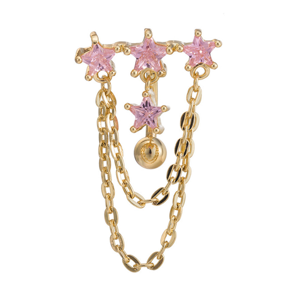 Navel Nail Star Chains Body Puncture    gold plated pink zircon - Mega Save Wholesale & Retail - 1