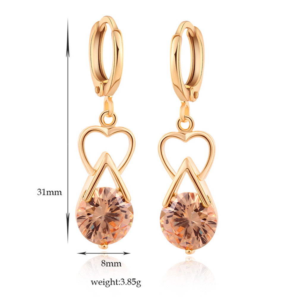 Luxurious Heart Zircon Earrings   gold plated yellow zircon