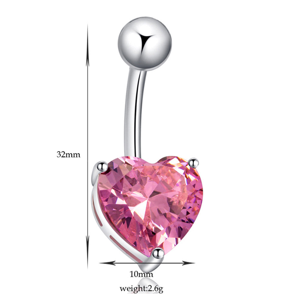 Love Heart Navel Buckle Ring Body Puncture Ornament Accessory Belly Dance   platinum plated pink zircon