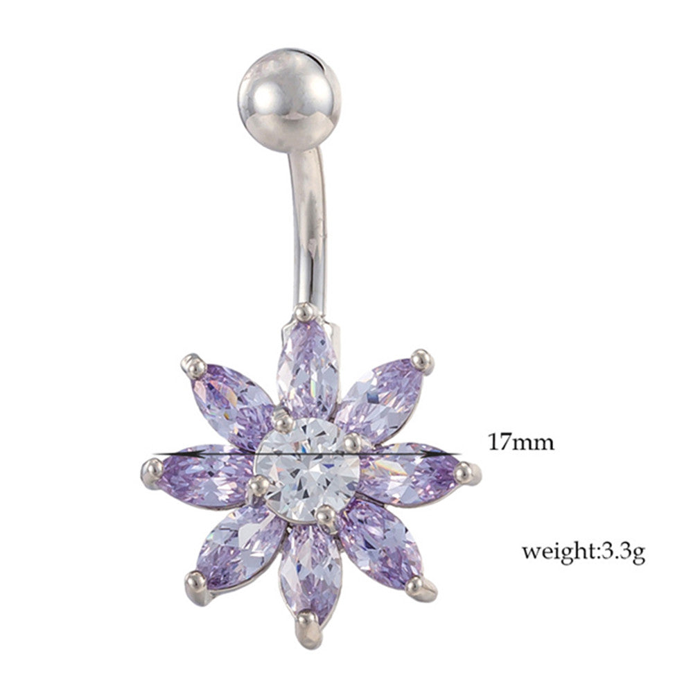 Puncture Ornament Flower Zircon Navel Ring Buckle   platinum plated purple zircon