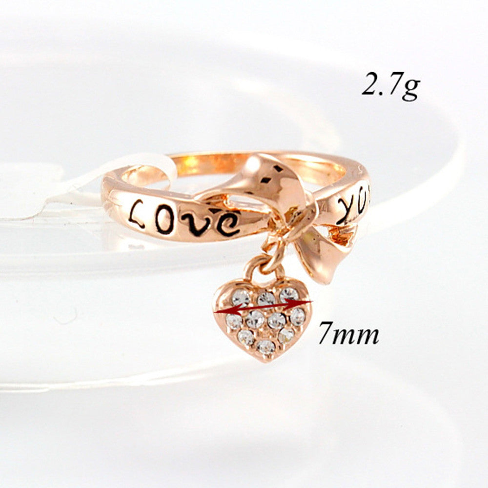 Love Heart Letter Ring 18K Gold Plated   platinum plated white zircon 5.25#