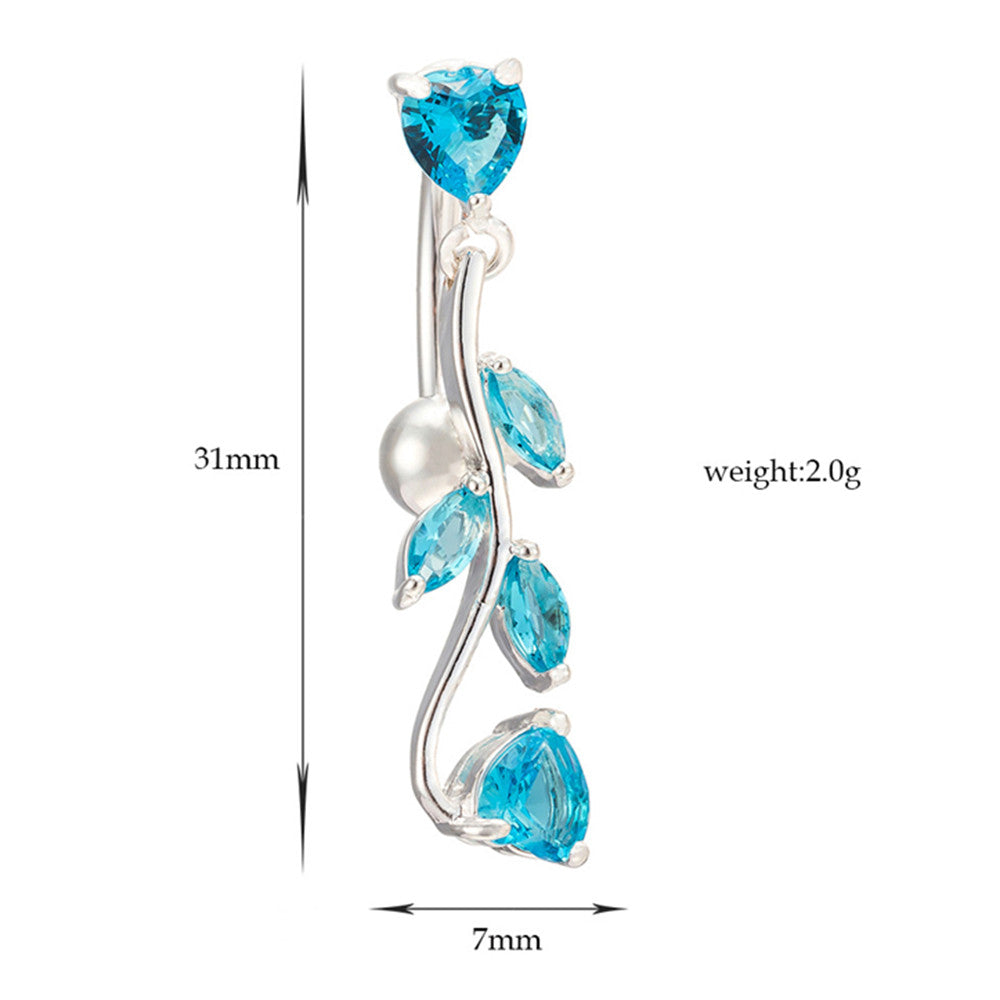 Body Puncture Ornament Leaf Navel Ring   gold plated white zircon - Mega Save Wholesale & Retail - 4