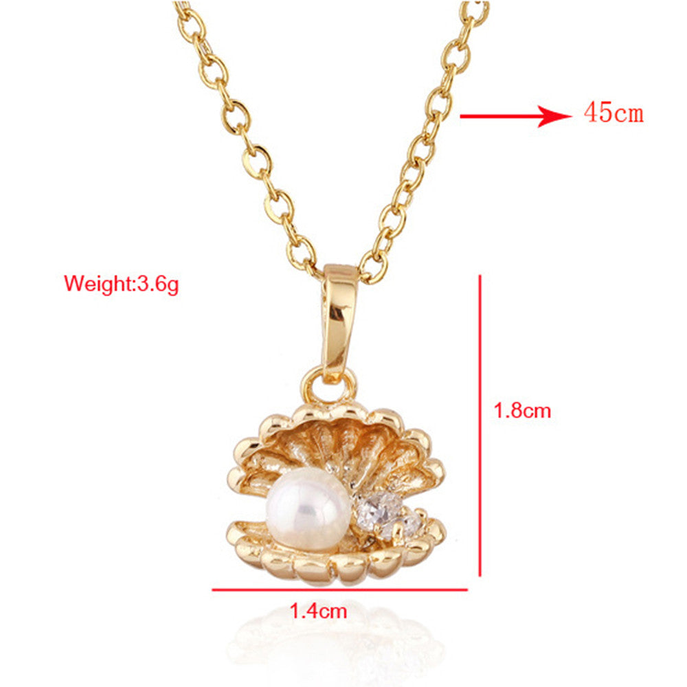Fake Pearl Shell Necklace 18K Plated Gold 