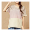 Slim Splicing Stripe Irregular Bottom T-shirt   pink   M - Mega Save Wholesale & Retail
