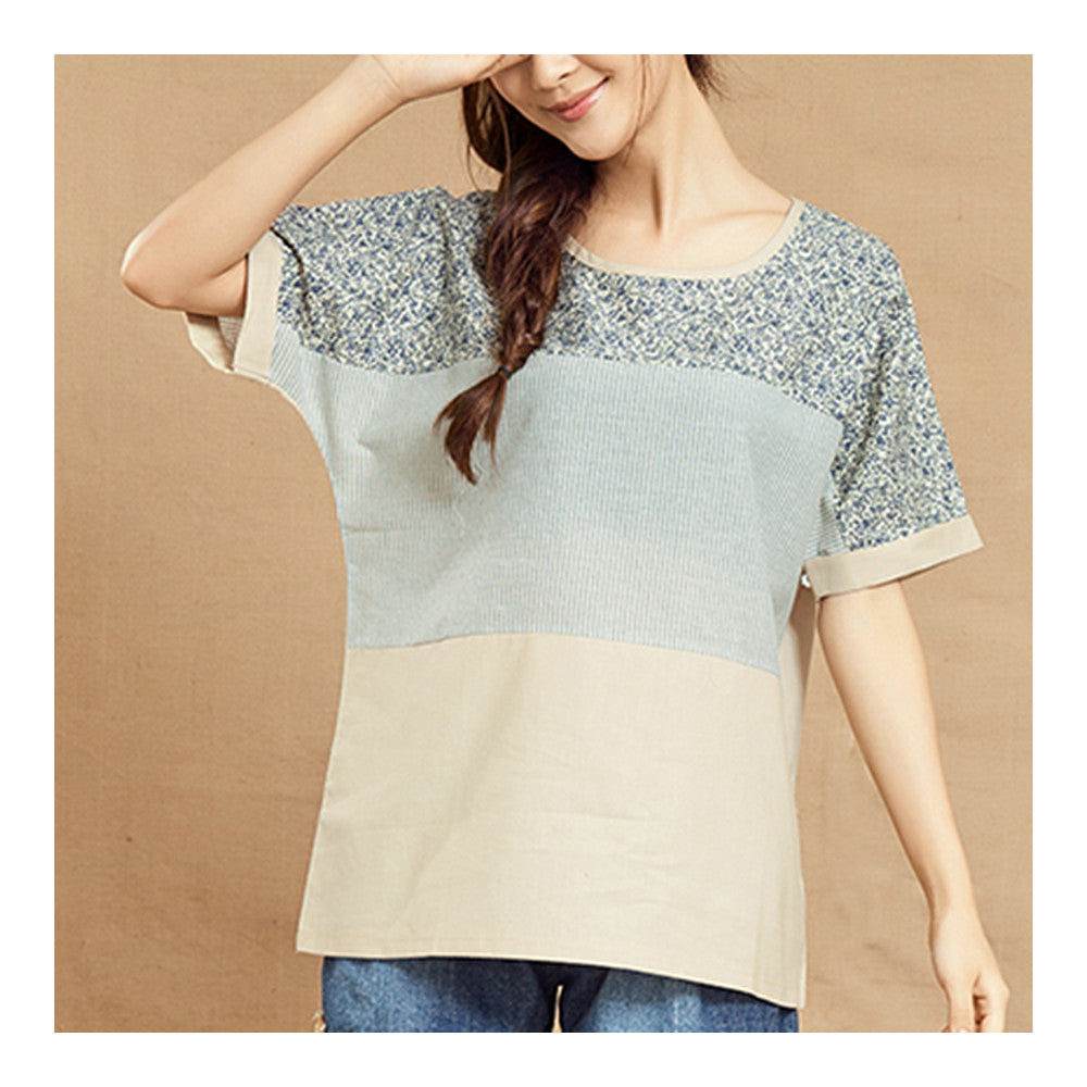 Slim Splicing Stripe Irregular Bottom T-shirt   blue   M - Mega Save Wholesale & Retail