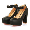 Super High Heel Women Thin Shoes Platform Buckle Round  black - Mega Save Wholesale & Retail