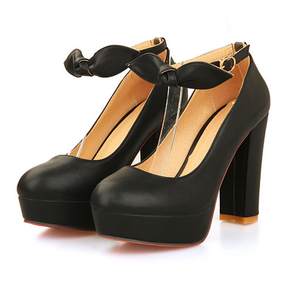 Super High Heel Women Thin Shoes Platform Buckle Round  black  35 - Mega Save Wholesale & Retail