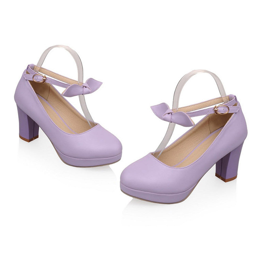 Super High Heel Women Thin Shoes Platform Buckle Round  purple  35 - Mega Save Wholesale & Retail