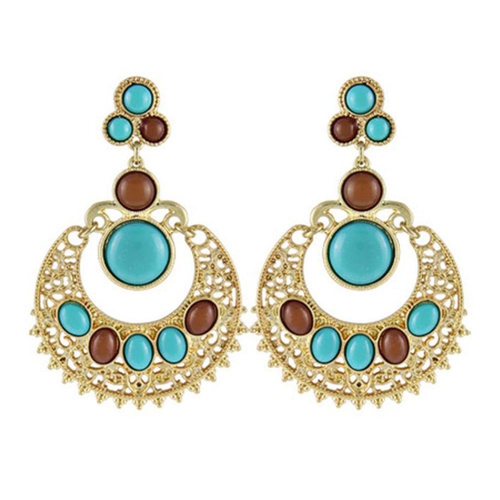 Ethnic Colorful Alloy diamond crescent earrings   SKY BLUE+COFFEE - Mega Save Wholesale & Retail - 1