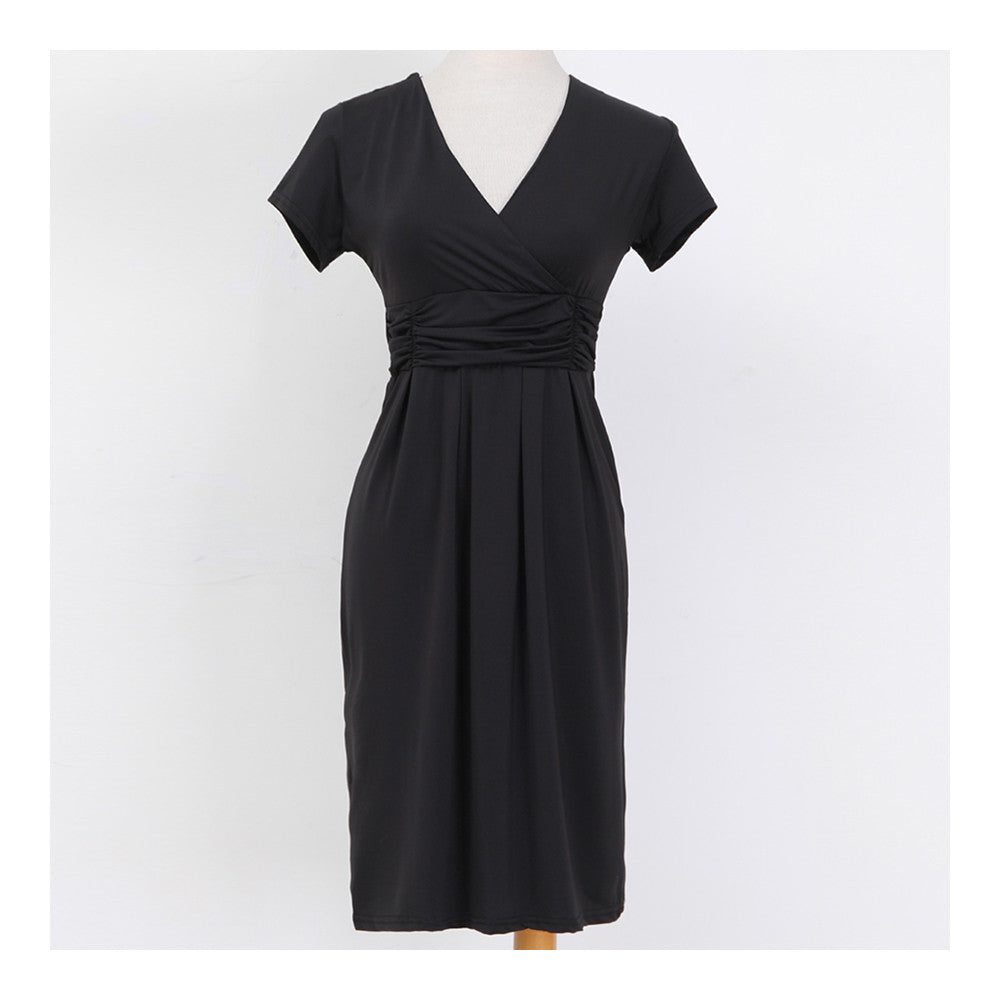 Slim Wrapped Dress V-necked for Pregnant Woman    black   S - Mega Save Wholesale & Retail