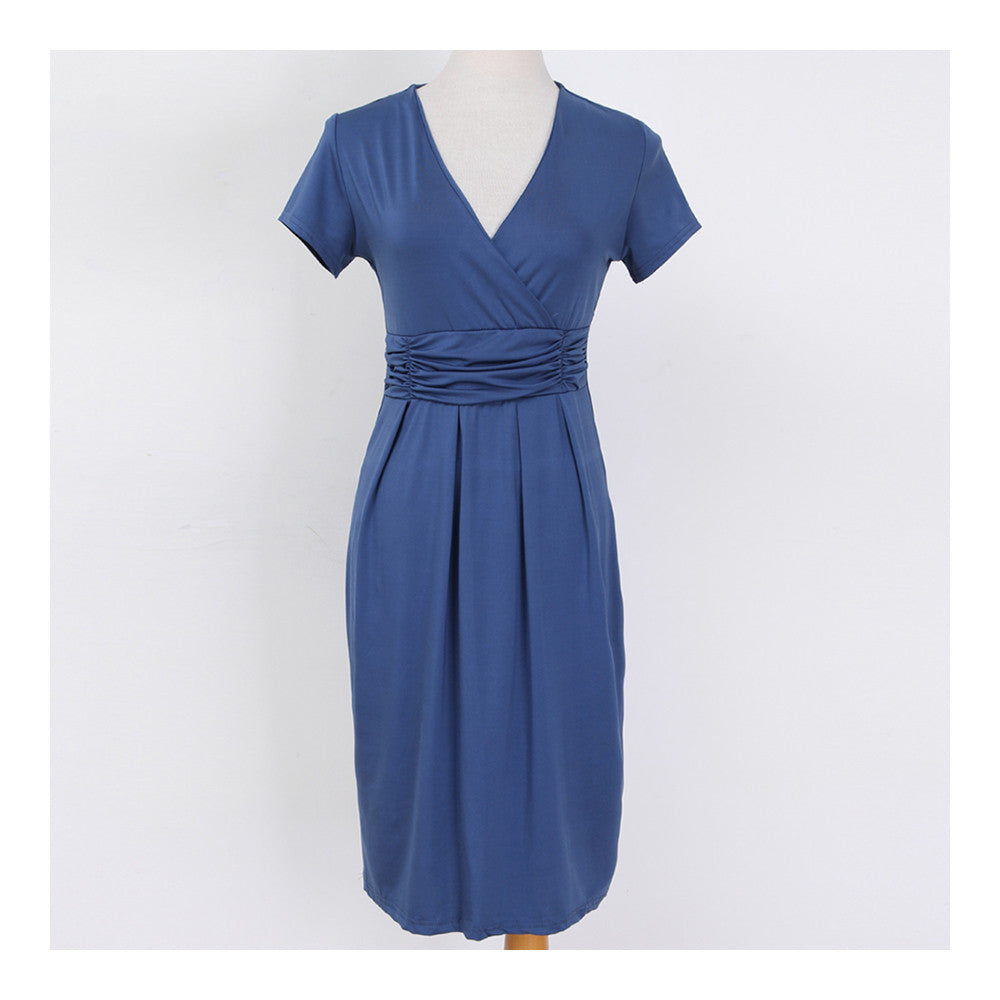 Slim Wrapped Dress V-necked for Pregnant Woman    navy   S - Mega Save Wholesale & Retail