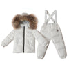 Child Thick Down Coat Racoon Fur Collar Warm Trousers   white   S - Mega Save Wholesale & Retail - 1