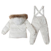 Child Thick Down Coat Racoon Fur Collar Warm Trousers   white   S - Mega Save Wholesale & Retail - 2
