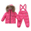 Child Thick Down Coat Racoon Fur Collar Warm Trousers   pink   S - Mega Save Wholesale & Retail - 1