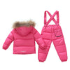 Child Thick Down Coat Racoon Fur Collar Warm Trousers   pink   S - Mega Save Wholesale & Retail - 2