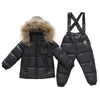 Child Thick Down Coat Racoon Fur Collar Warm Trousers  black   S - Mega Save Wholesale & Retail - 1