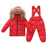 Child Thick Down Coat Racoon Fur Collar Warm Trousers   red   S - Mega Save Wholesale & Retail - 1