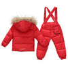 Child Thick Down Coat Racoon Fur Collar Warm Trousers   red   S - Mega Save Wholesale & Retail - 2