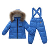 Child Thick Down Coat Racoon Fur Collar Warm Trousers   dark blue   S - Mega Save Wholesale & Retail - 1