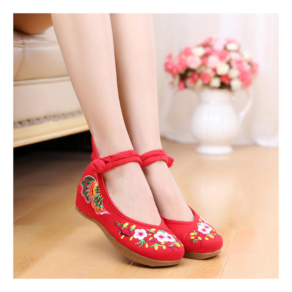 Sunflower National Style Woman Shoes Increased within Emboridered Shoes Old Beijing Cloth Shoes Woman Spring Summer Shoes red - Mega Save Wholesale & Retail - 1
