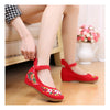 Old Beijing Red Sunflower National Style Woman Shoes with Floral Embroidery Designs & Double Straps - Mega Save Wholesale & Retail - 2