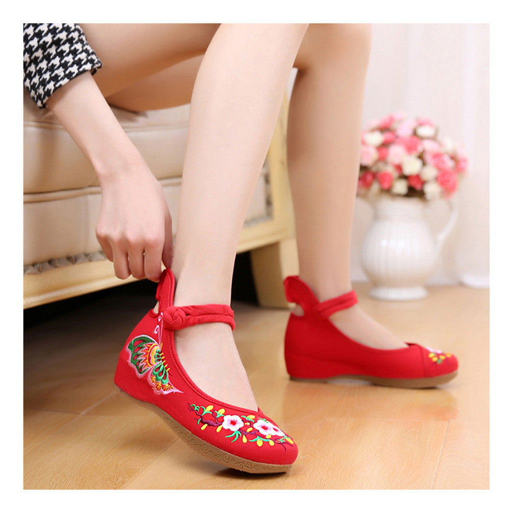 Sunflower National Style Woman Shoes Increased within Emboridered Shoes Old Beijing Cloth Shoes Woman Spring Summer Shoes red - Mega Save Wholesale & Retail - 2