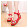 Old Beijing Red Sunflower National Style Woman Shoes with Floral Embroidery Designs & Double Straps - Mega Save Wholesale & Retail - 3