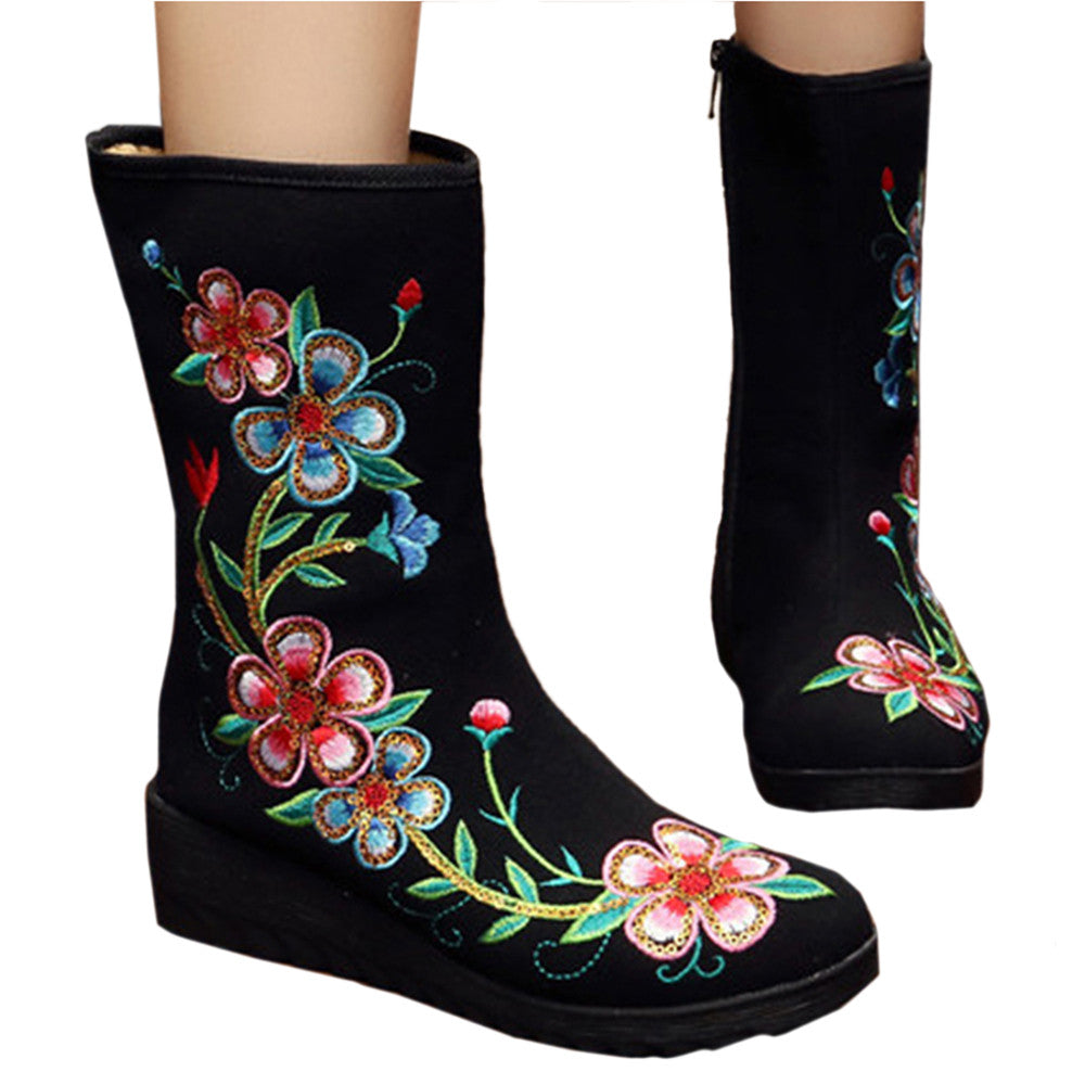 Vintage Beijing Cloth Shoes Embroidered Boots black - Mega Save Wholesale & Retail - 1