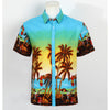 Hot Men Aloha Shirt Hawaiian Cruise Tropical Luau Beach Hawaiian Party Palm Sky blue L normal version - Mega Save Wholesale & Retail - 1