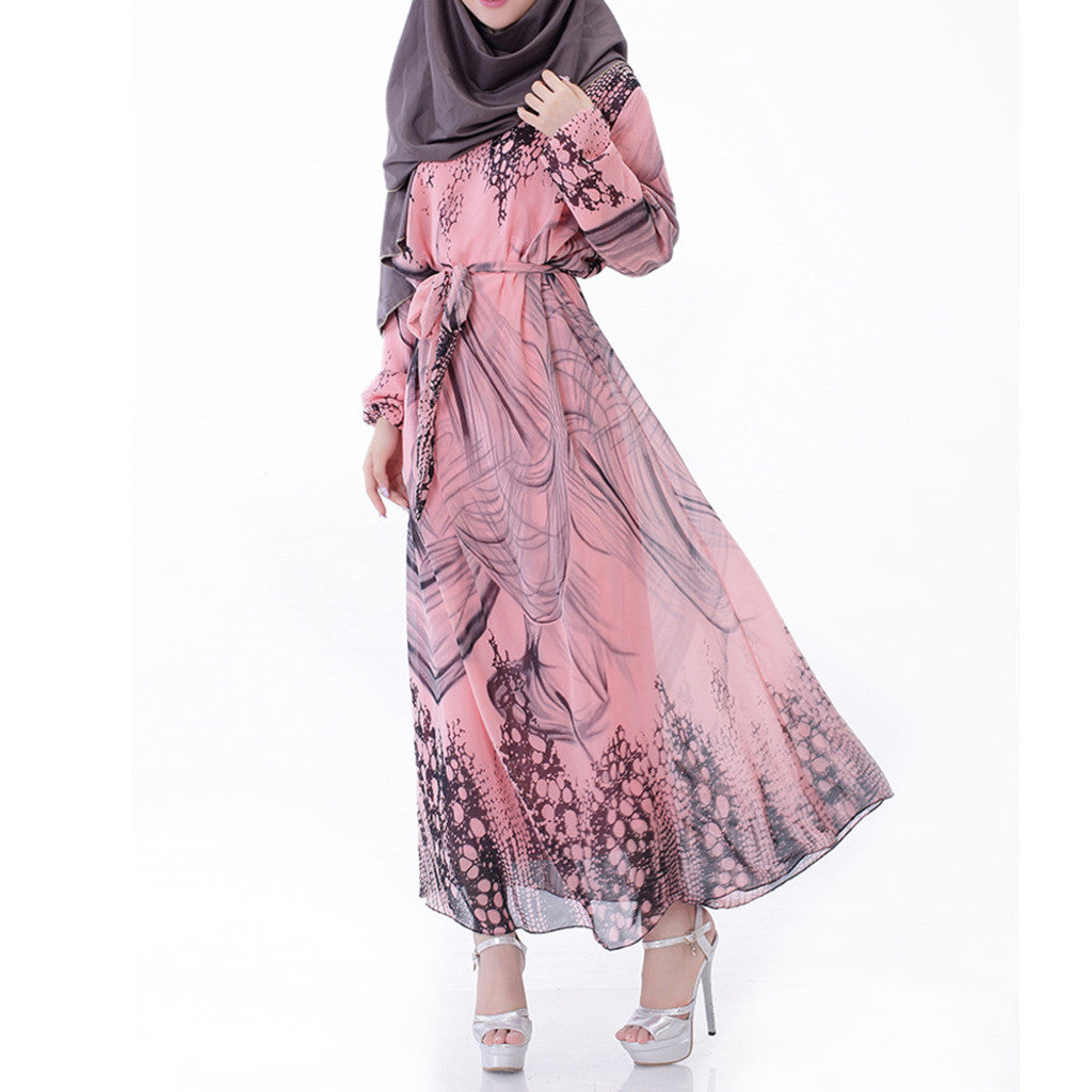 Muslim Robe Plus Size Long Sleeve Dress Summer   pink - Mega Save Wholesale & Retail - 1