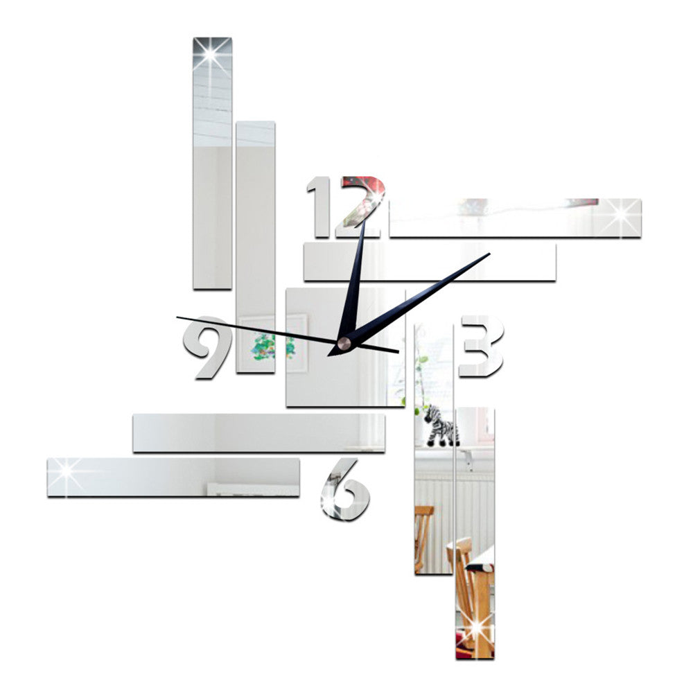 Mirror Wall Clock Stripe Blocks Geometry    silver - Mega Save Wholesale & Retail