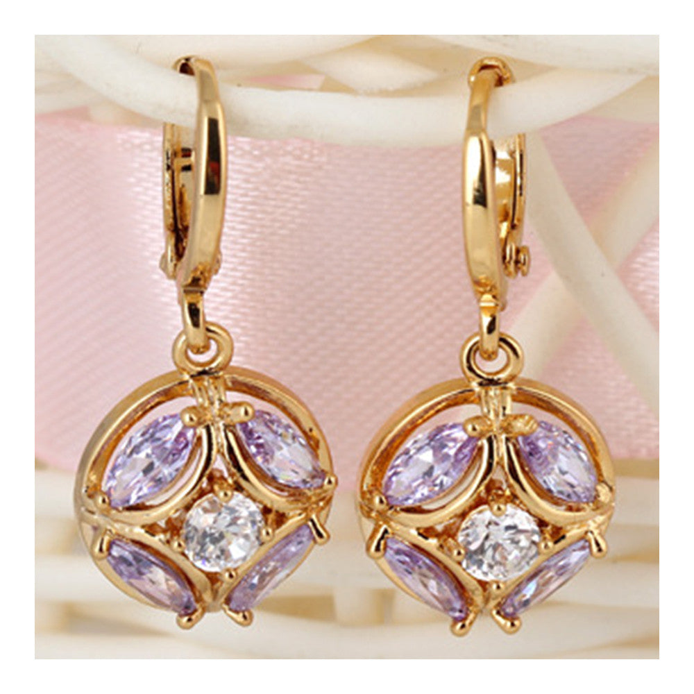 Boutique Earrings Top Grade Zircon Ear Accessory 18K Gold Galvanized   gold plated purple zircon - Mega Save Wholesale & Retail - 1