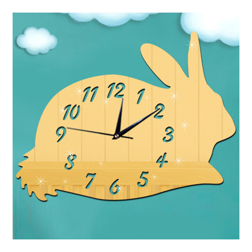 Mirror Wall Clock DIY Creative Kid Room Cartoon Rabbit  golden - Mega Save Wholesale & Retail