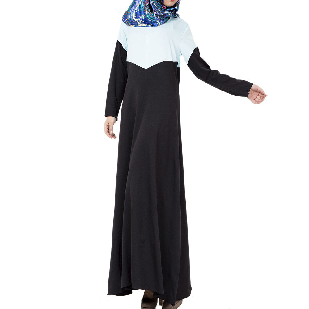 Muslim Long Dress Motley Splicing   light blue