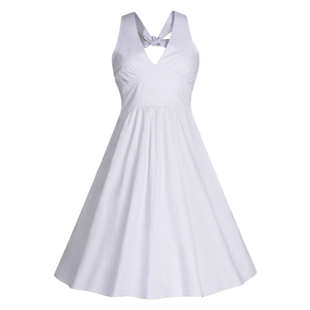 Hepburn Style Dress Plus Size Halt Sleeveless    white   S - Mega Save Wholesale & Retail - 1