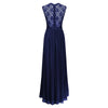 Lace Long Dress Sleeveless Hollow Backless Chiffon   navy   S - Mega Save Wholesale & Retail - 2