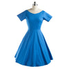 Woman Hepburn Style Dress 50s Solid Color Big Peplum   blue   S - Mega Save Wholesale & Retail - 1