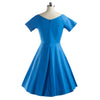 Woman Hepburn Style Dress 50s Solid Color Big Peplum   blue   S - Mega Save Wholesale & Retail - 2