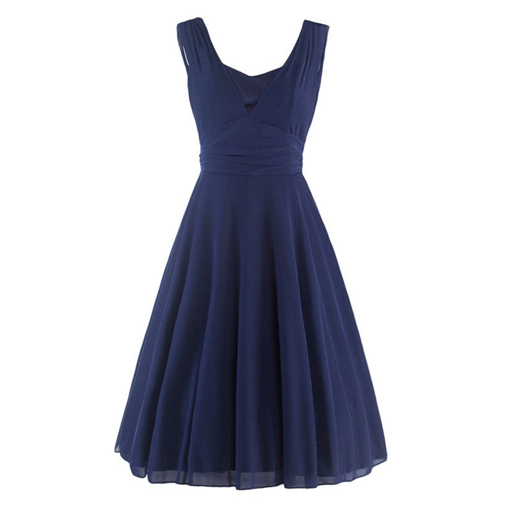 Woman Sleeveless Splicing Dress Gauze Big Peplum   S - Mega Save Wholesale & Retail - 1