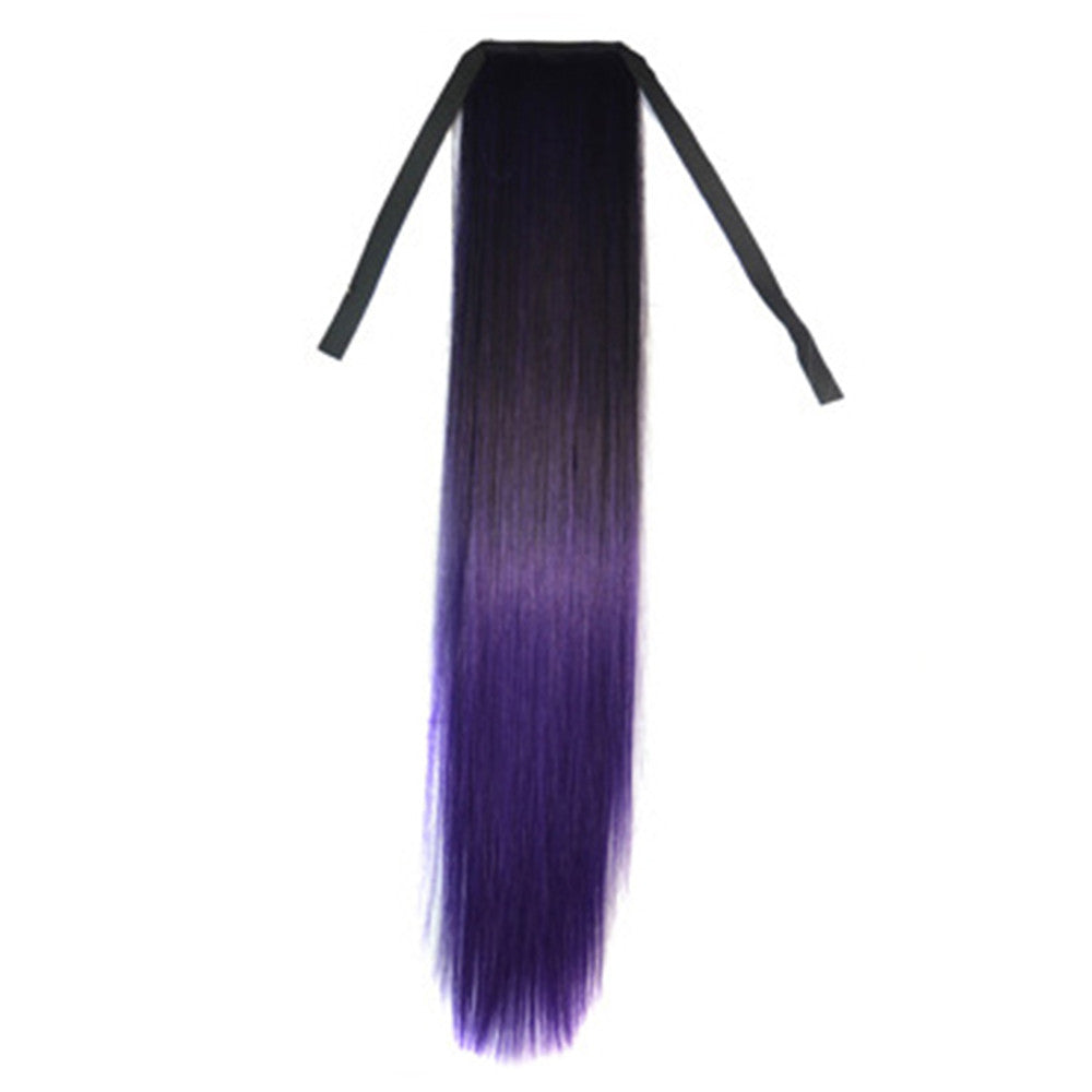 Gradient Ramp Horsetail Lace-up Straight Wig KBMW black to dark purple - Mega Save Wholesale & Retail - 1