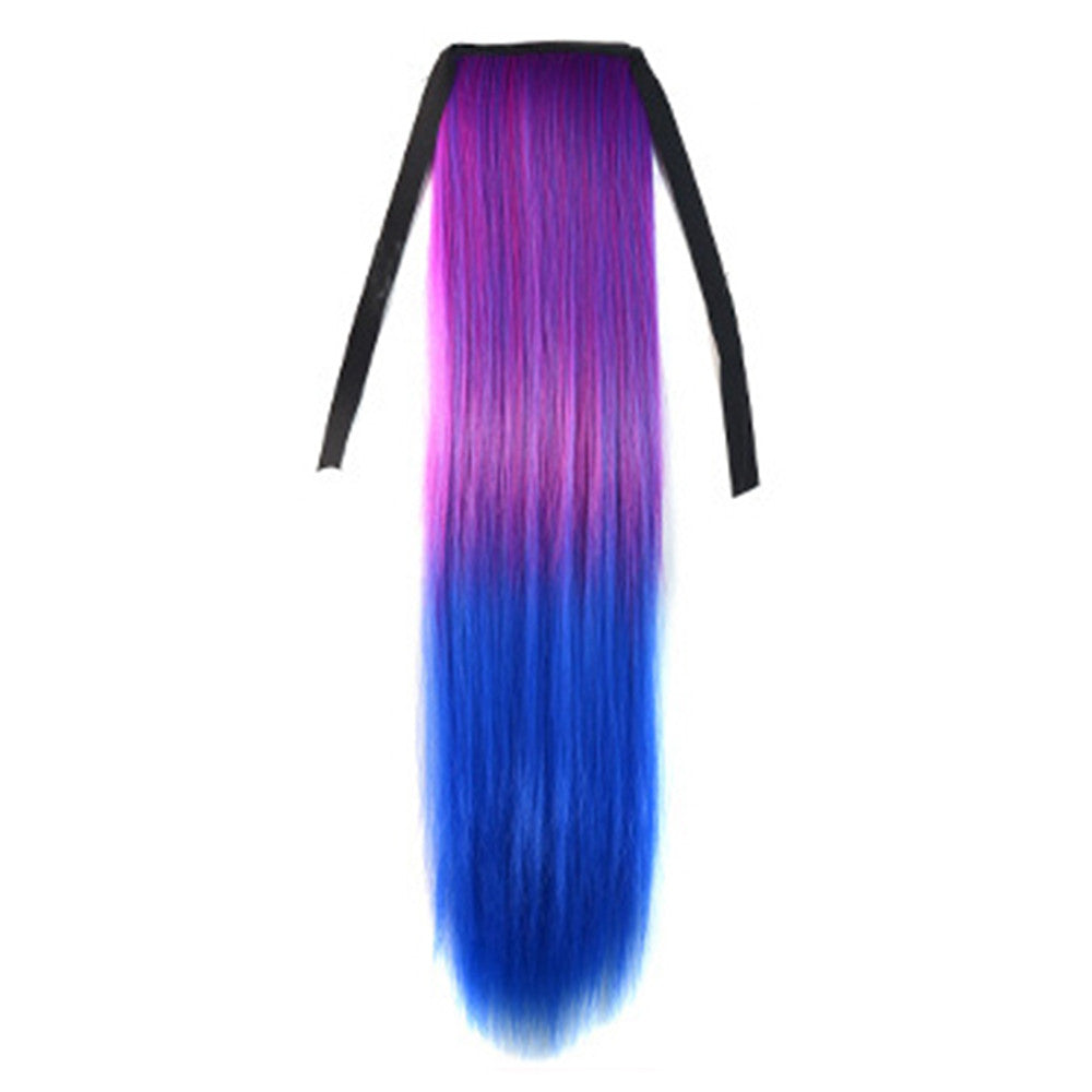 Gradient Ramp Horsetail Lace-up Straight Wig KBMW rose red to dark blue - Mega Save Wholesale & Retail - 1
