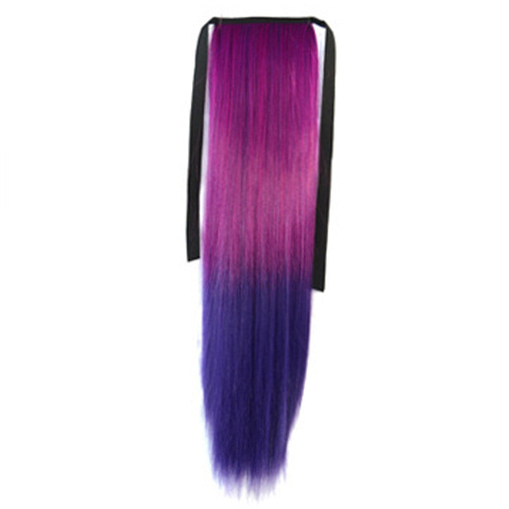 Gradient Ramp Horsetail Lace-up Straight Wig KBMW rose red to dark purple - Mega Save Wholesale & Retail - 1