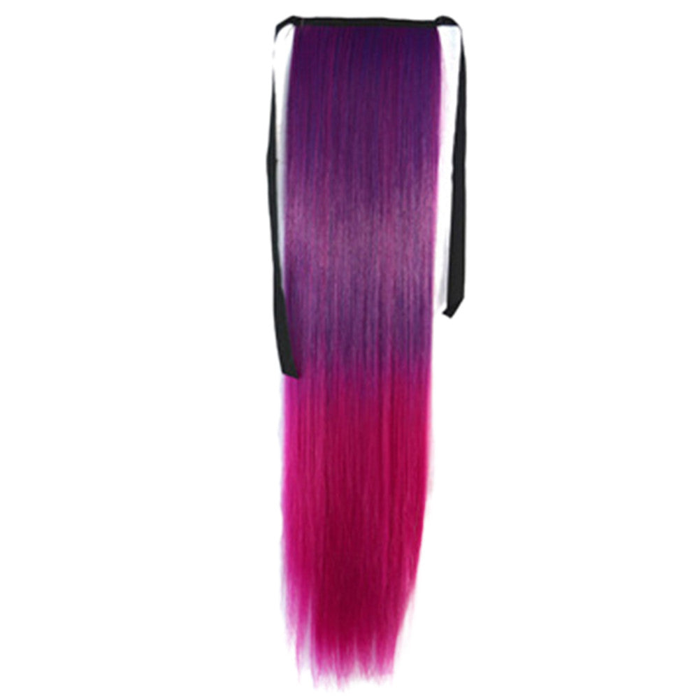 Gradient Ramp Horsetail Lace-up Straight Wig KBMW dark purple to rose red - Mega Save Wholesale & Retail - 1