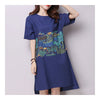 Plus Size Loose Cotton&Flax Middle Long Dress   blue   M - Mega Save Wholesale & Retail - 2