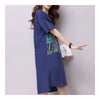Plus Size Loose Cotton&Flax Middle Long Dress   blue   M - Mega Save Wholesale & Retail - 3