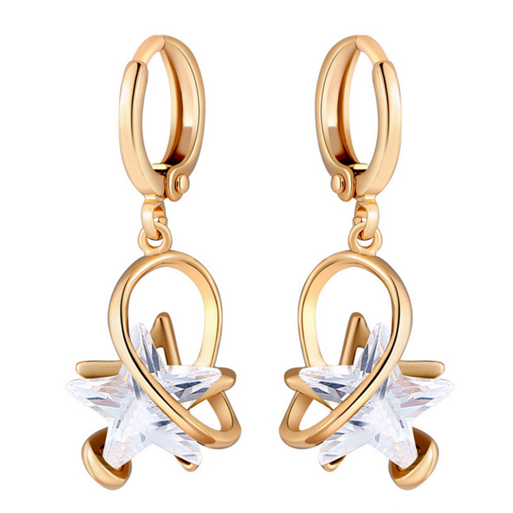 Earrings Five-pointed Star Big Zircon   gold plated white zircon - Mega Save Wholesale & Retail - 1